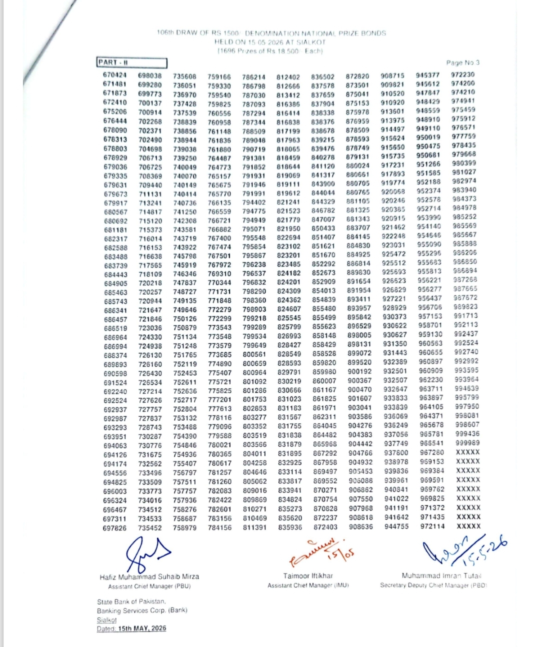Rs. 1500 Prize Bond Draw No. 106 result image 4